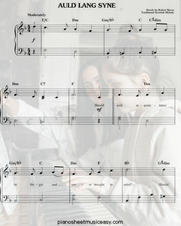 auld lang syne printable free sheet music for piano 