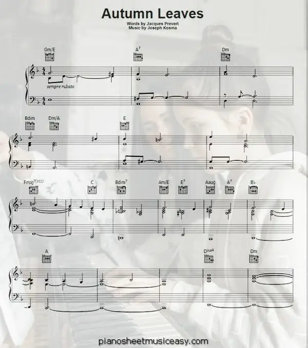 autumn leaves bob dylan printable free sheet music for piano 