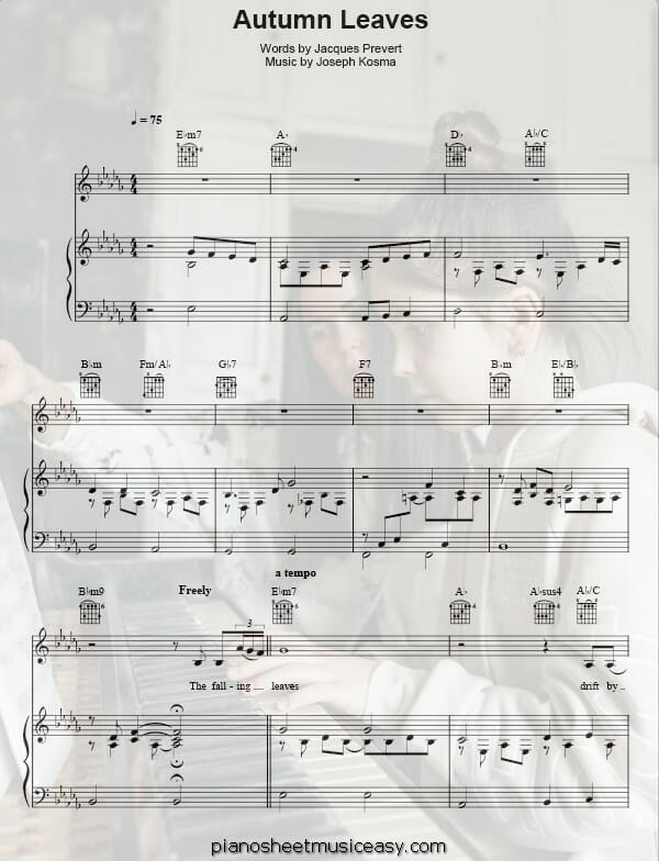 autumn leaves piano printable free sheet music for piano 