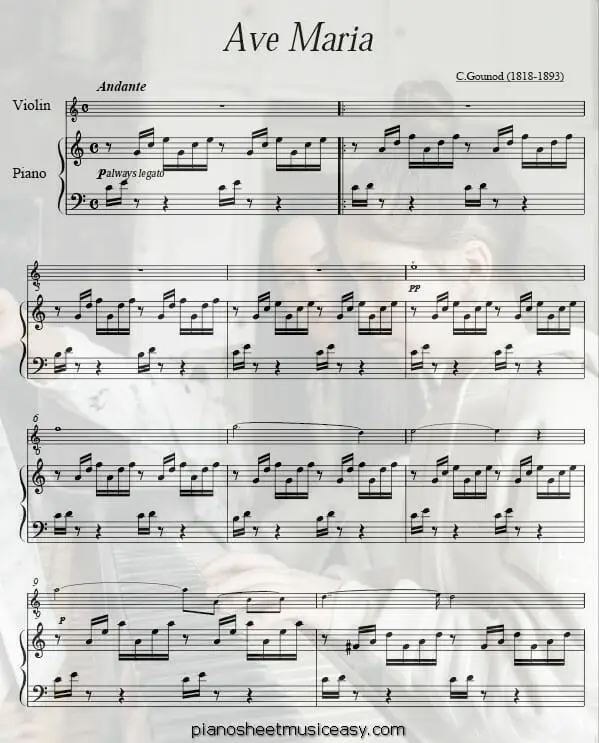 ave maria gounod printable free sheet music for piano 