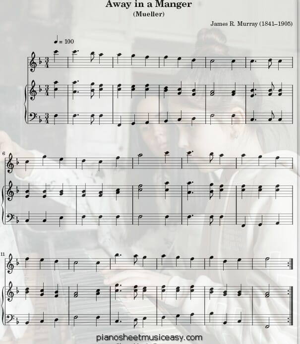 away in a manger flute murray printable free sheet music for piano 