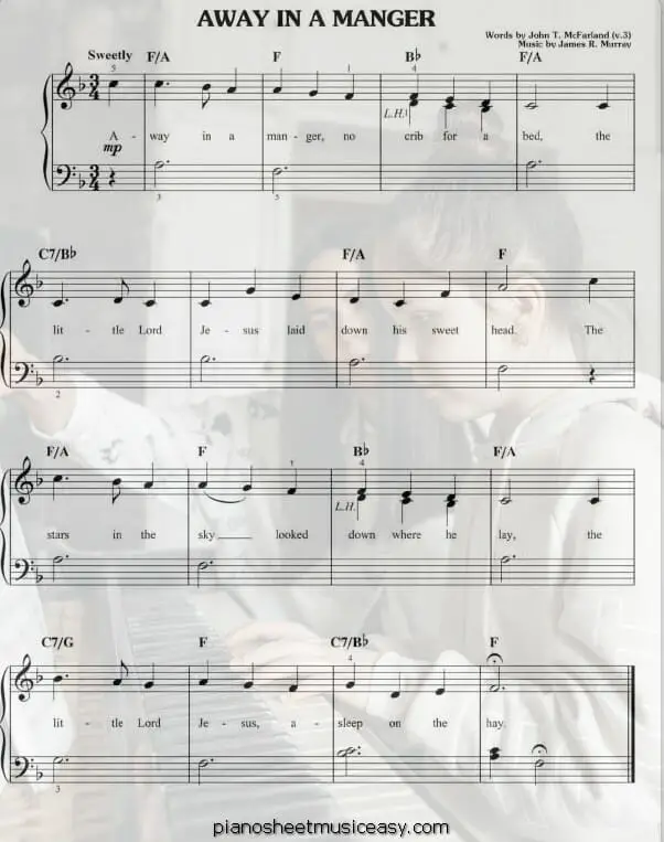 away in manger printable free sheet music for piano 