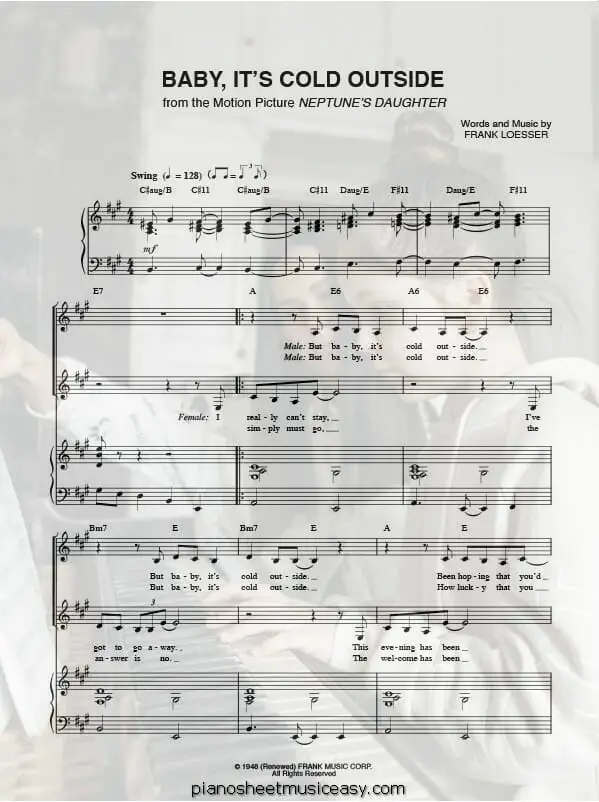 baby its cold outside printable free sheet music for piano 