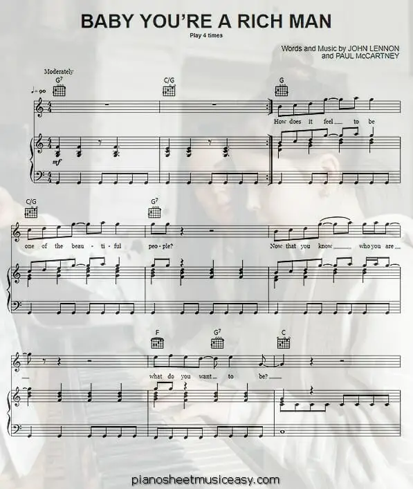 baby youre a rich man printable free sheet music for piano 