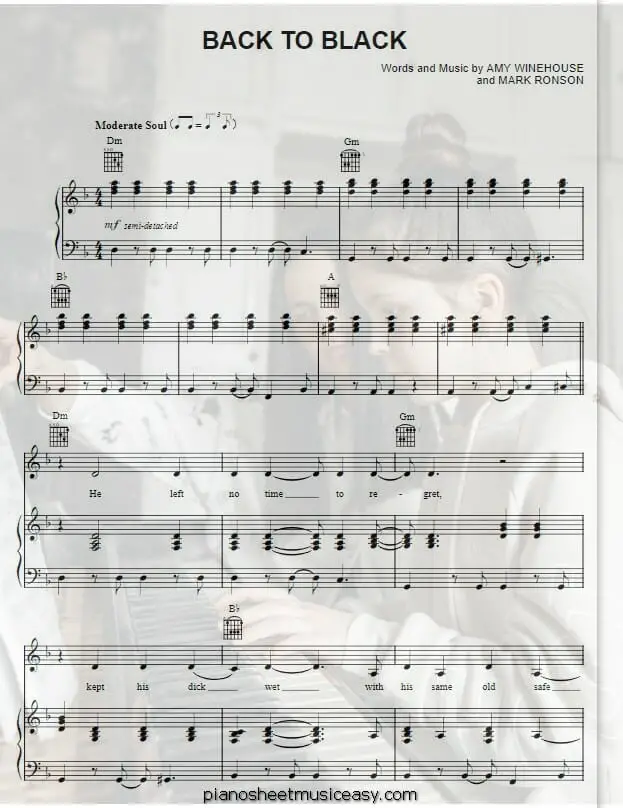 back to black printable free sheet music for piano 