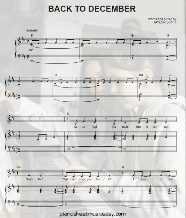back to december printable free sheet music for piano 
