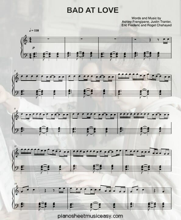 bad at love printable free sheet music for piano 