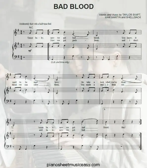 bad blood printable free sheet music for piano 