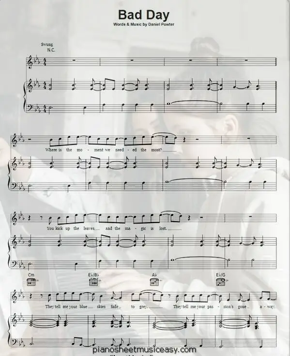 bad day printable free sheet music for piano 