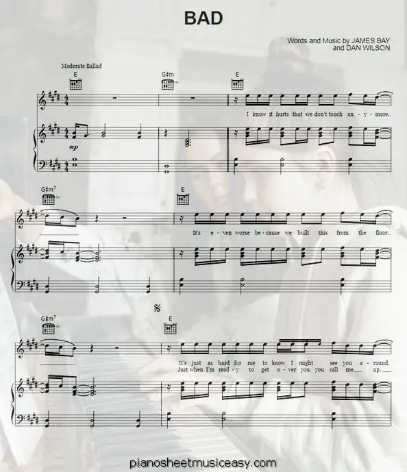 bad james bay printable free sheet music for piano 