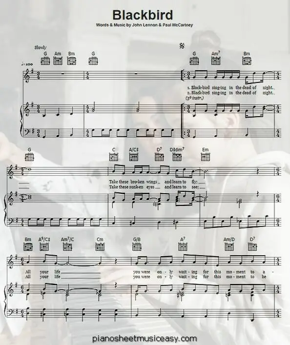 blackbird printable free sheet music for piano 