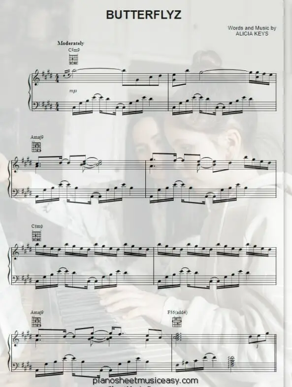 butterflyz printable free sheet music for piano 