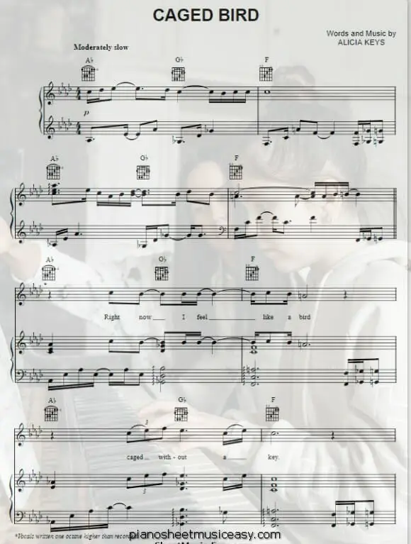 caged bird printable free sheet music for piano 