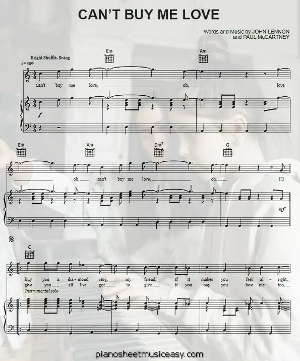 can t buy me love printable free sheet music for piano 
