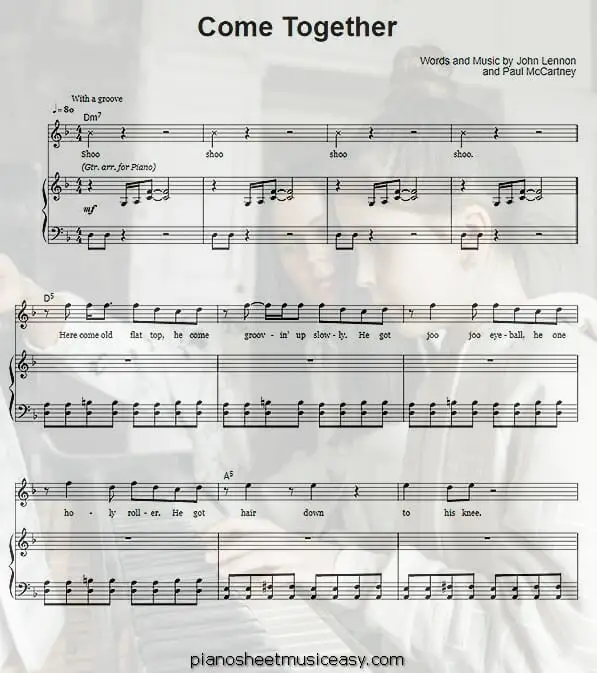 come together printable free sheet music for piano 