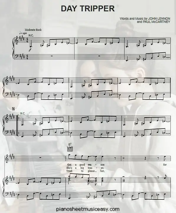day tripper printable free sheet music for piano 