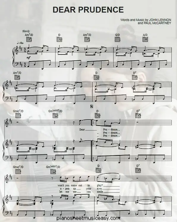 dear prudence printable free sheet music for piano 