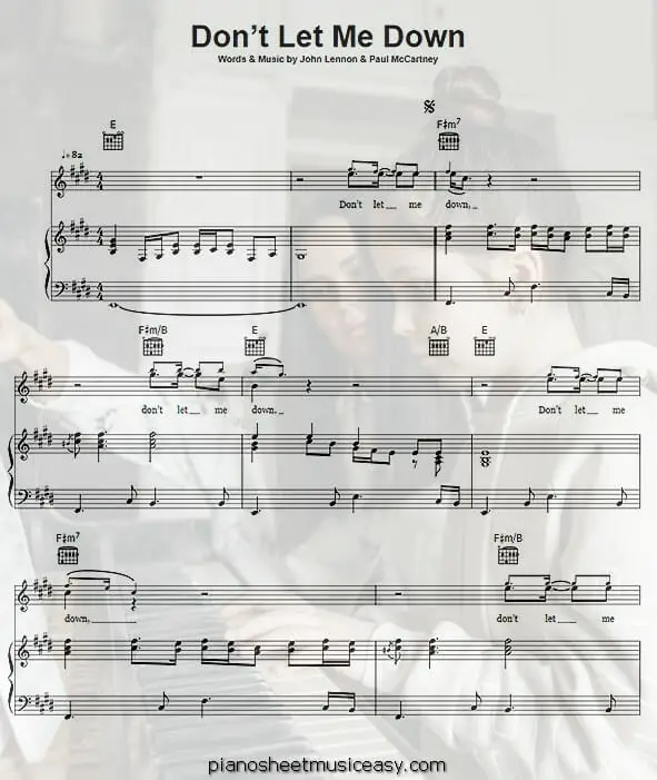 dont let me down beatles printable free sheet music for piano 