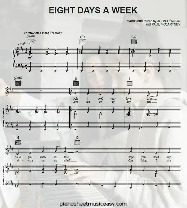 eight days a week printable free sheet music for piano 