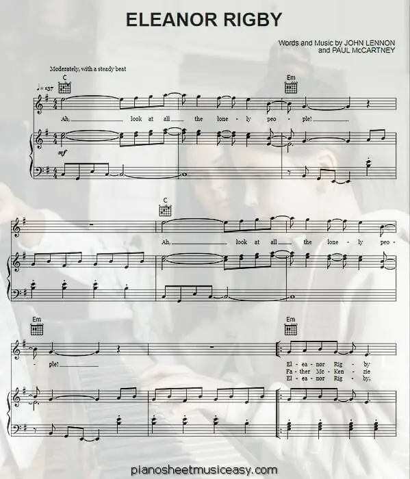 eleanor rigby printable free sheet music for piano 