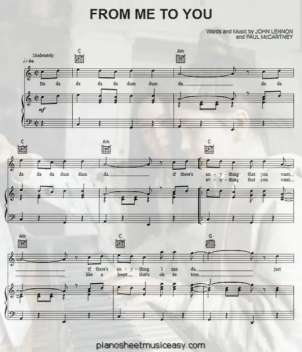 from me to you printable free sheet music for piano 