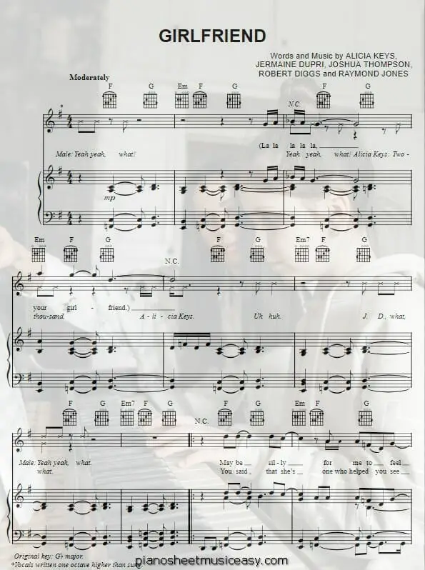 girlfriend alicia keys printable free sheet music for piano 