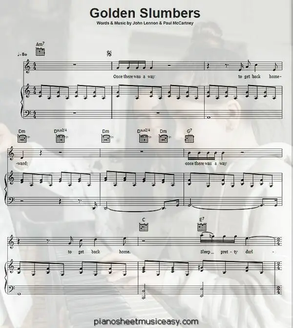 golden slumbers printable free sheet music for piano 