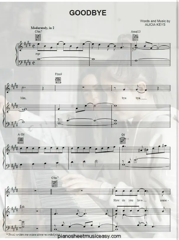 goodbye alicia keys printable free sheet music for piano 