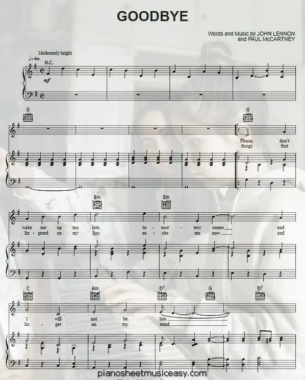 goodbye beatles printable free sheet music for piano 