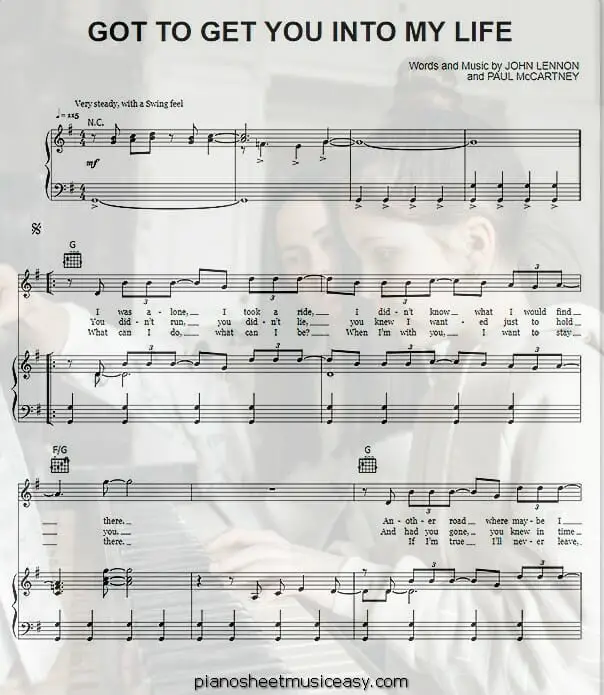 got to get you into my life printable free sheet music for piano 