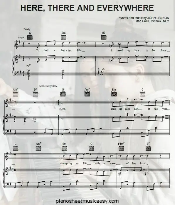 here there and everywhere printable free sheet music for piano 