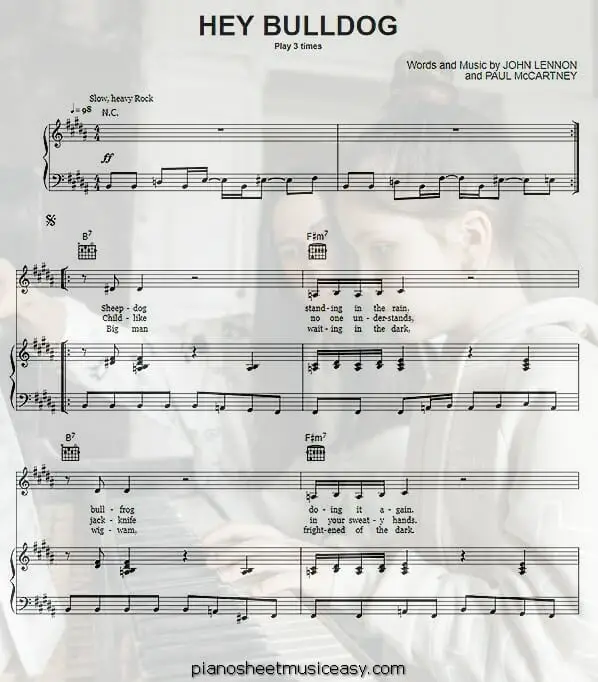 hey bulldog printable free sheet music for piano 