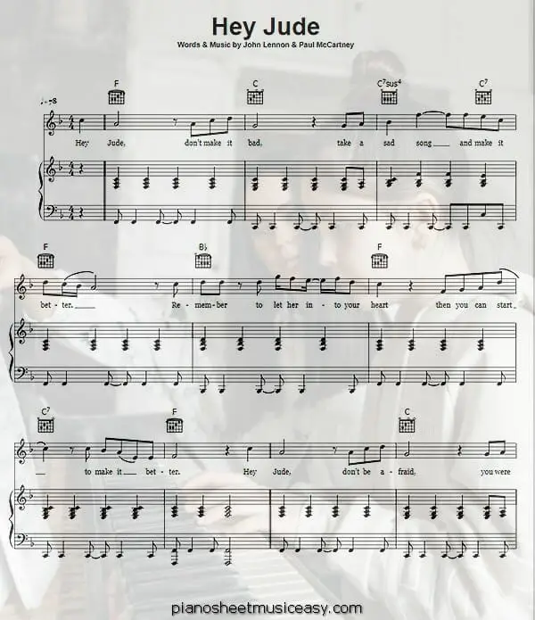 hey jude printable free sheet music for piano 