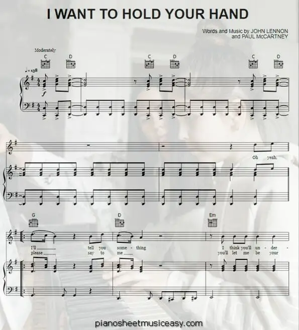 i want to hold your hand printable free sheet music for piano 