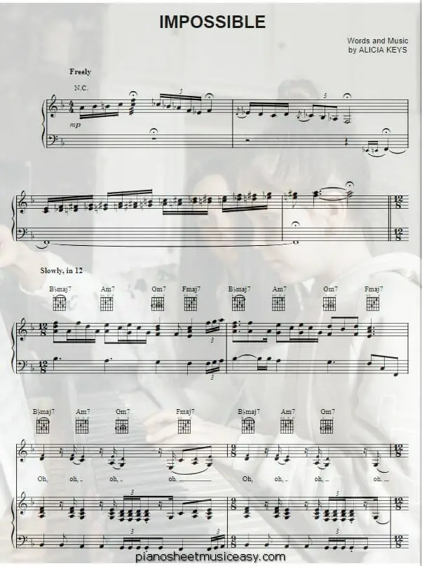impossible christina aguilera printable free sheet music for piano 