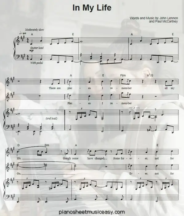 in my life printable free sheet music for piano 