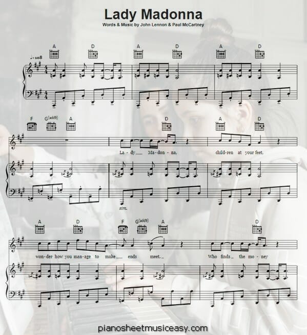 lady madonna printable free sheet music for piano 