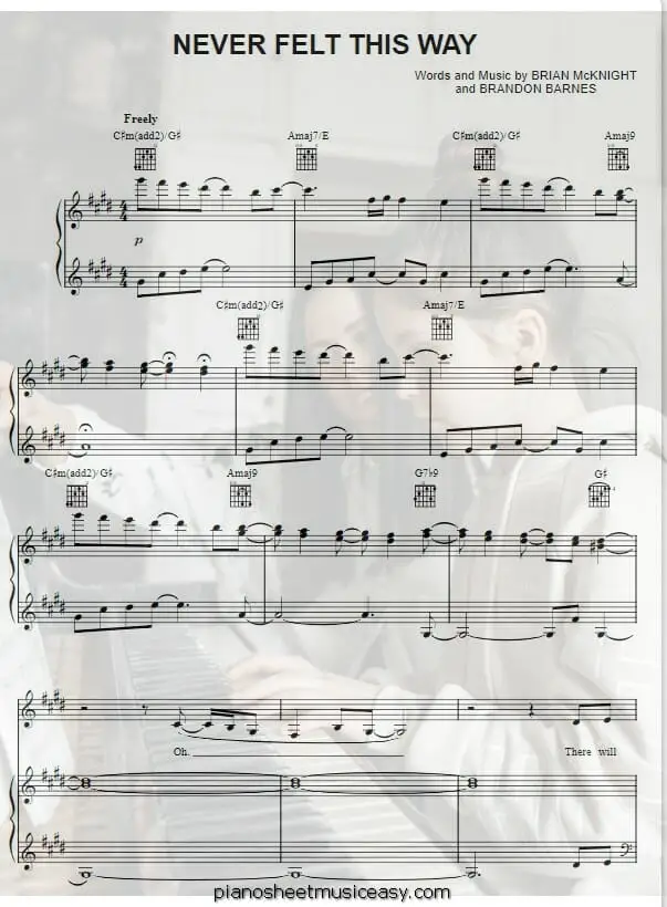 never felt this way printable free sheet music for piano 