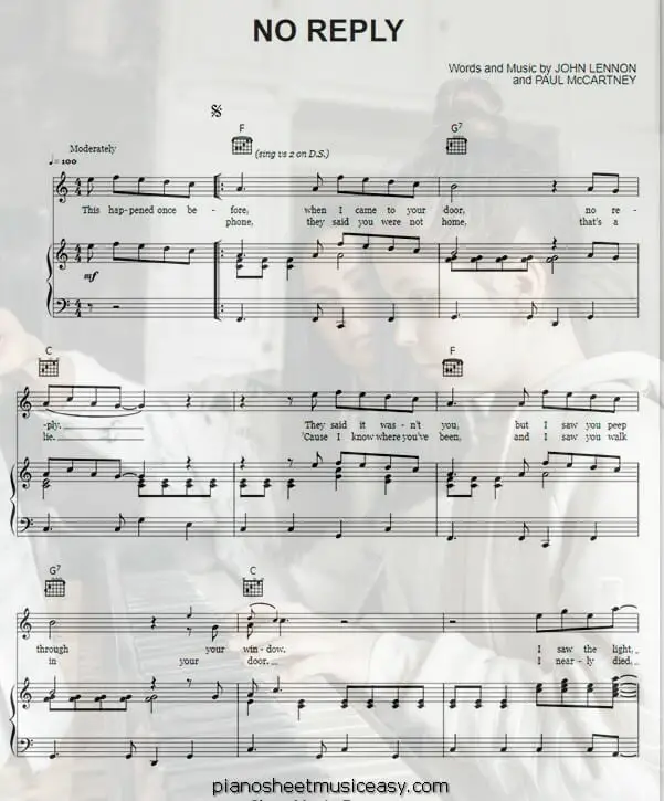 no reply printable free sheet music for piano 