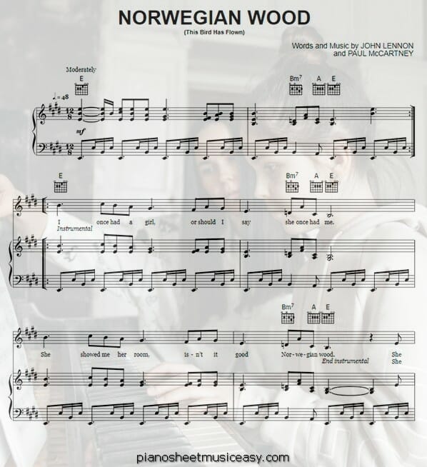norwegian wood printable free sheet music for piano 