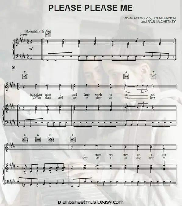 please please me printable free sheet music for piano 