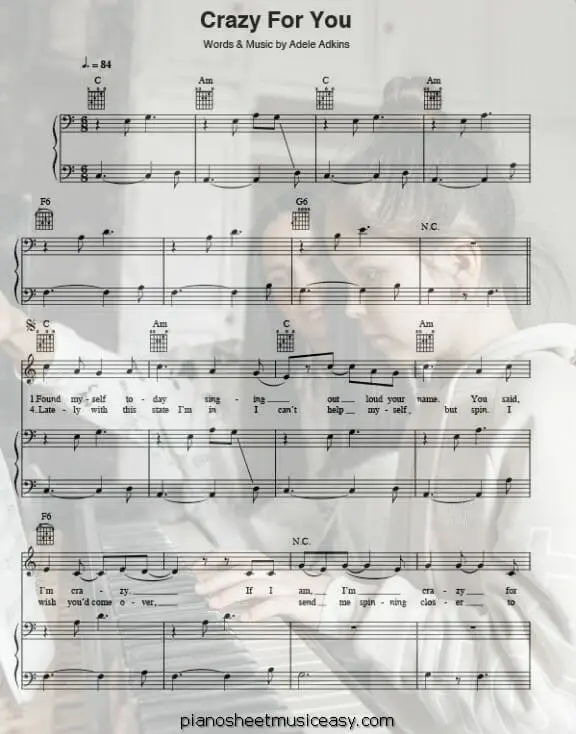 crazy for you printable free sheet music for piano 