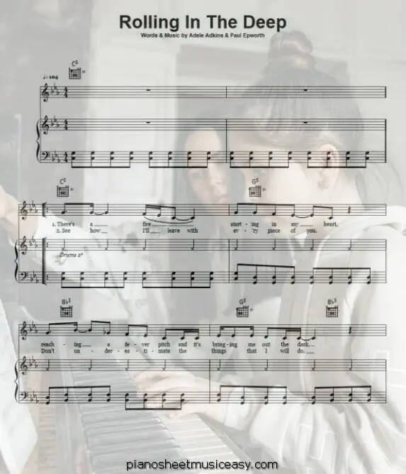 rolling in the deep printable free sheet music for piano 