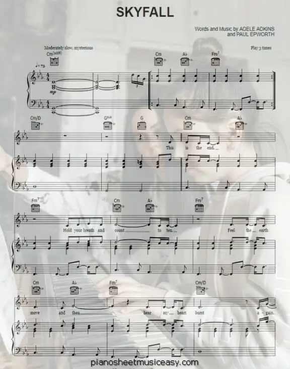 skyfall printable free sheet music for piano 