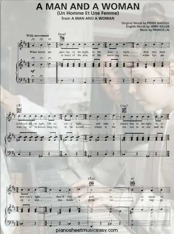 a man and a woman printable free sheet music for piano 