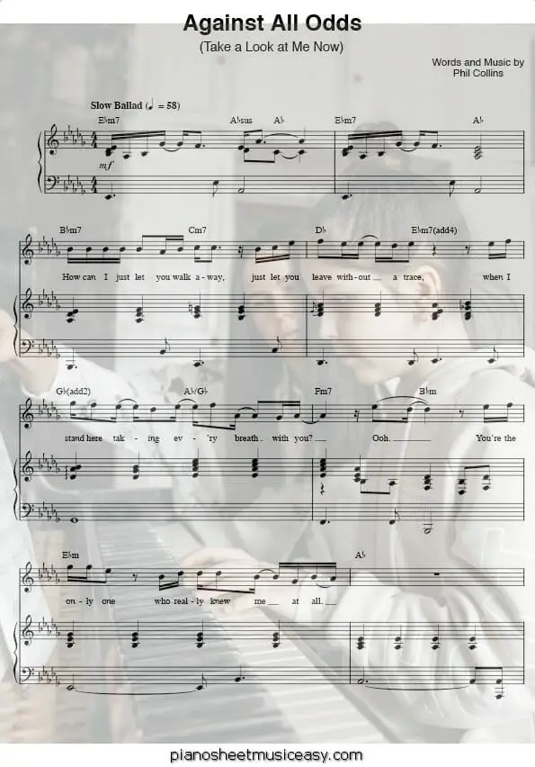 Against all odds sheet music for piano