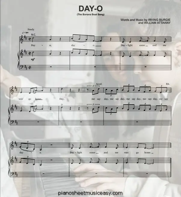 banana boat song printable free sheet music for piano 