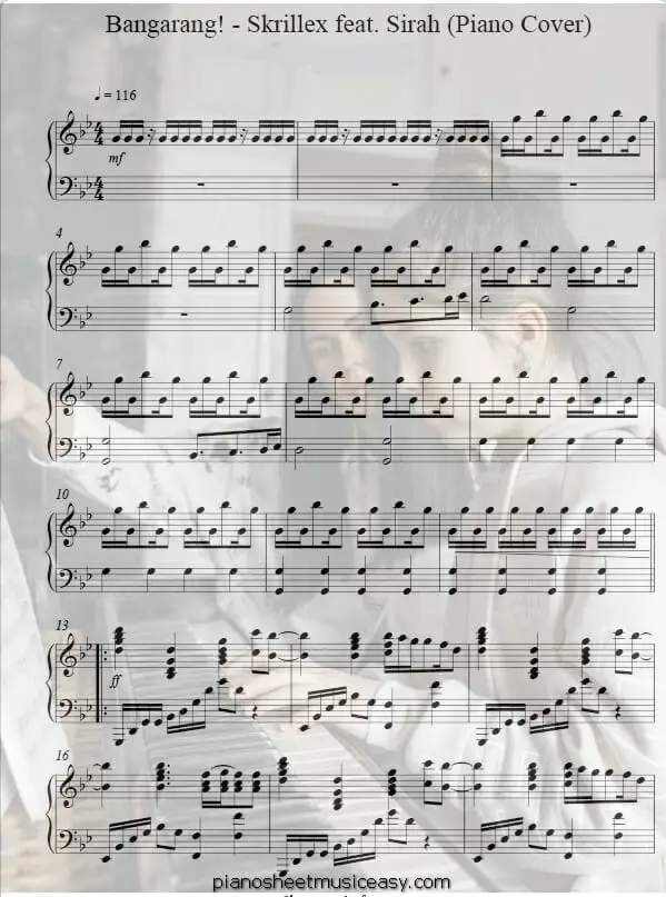 bangarang piano printable free sheet music for piano 