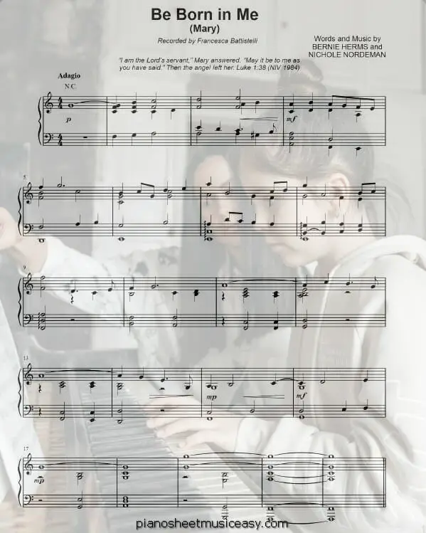 be born in me printable free sheet music for piano 