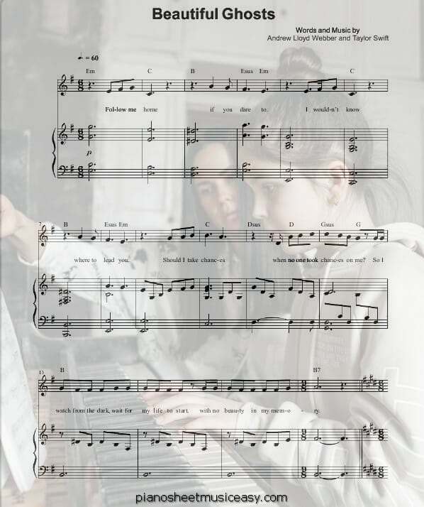 beautiful ghosts printable free sheet music for piano 